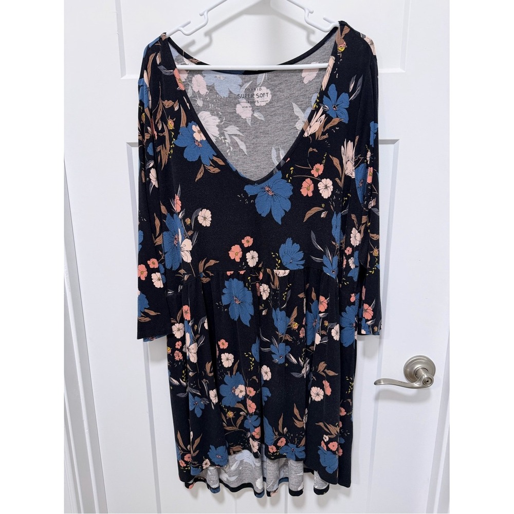 Torrid Black Long Sleeve V-Neck Floral Swing Dress